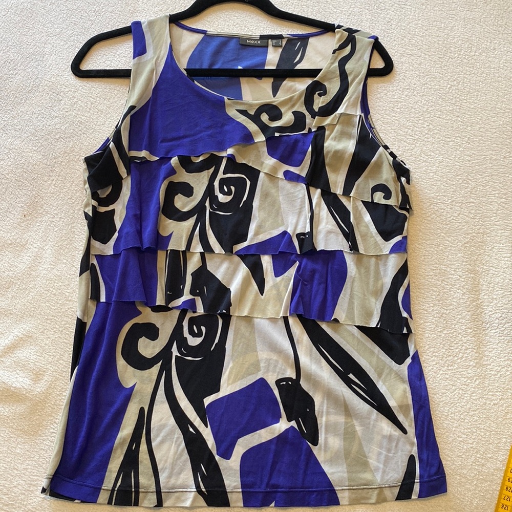 Mexx, size L,purple, black, taupe and white tank top. Stretchy. Layers.